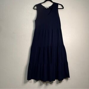 Green Envelope Sleeveless Navy Tiered Midi Dress, Sz M.